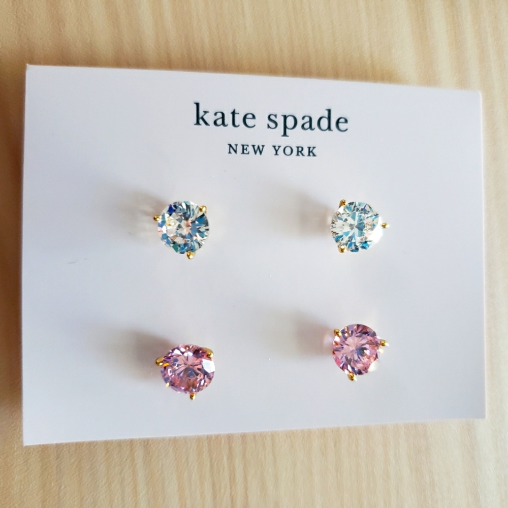 Kate Spade Trio Prong Studs Set, Pink and Clear